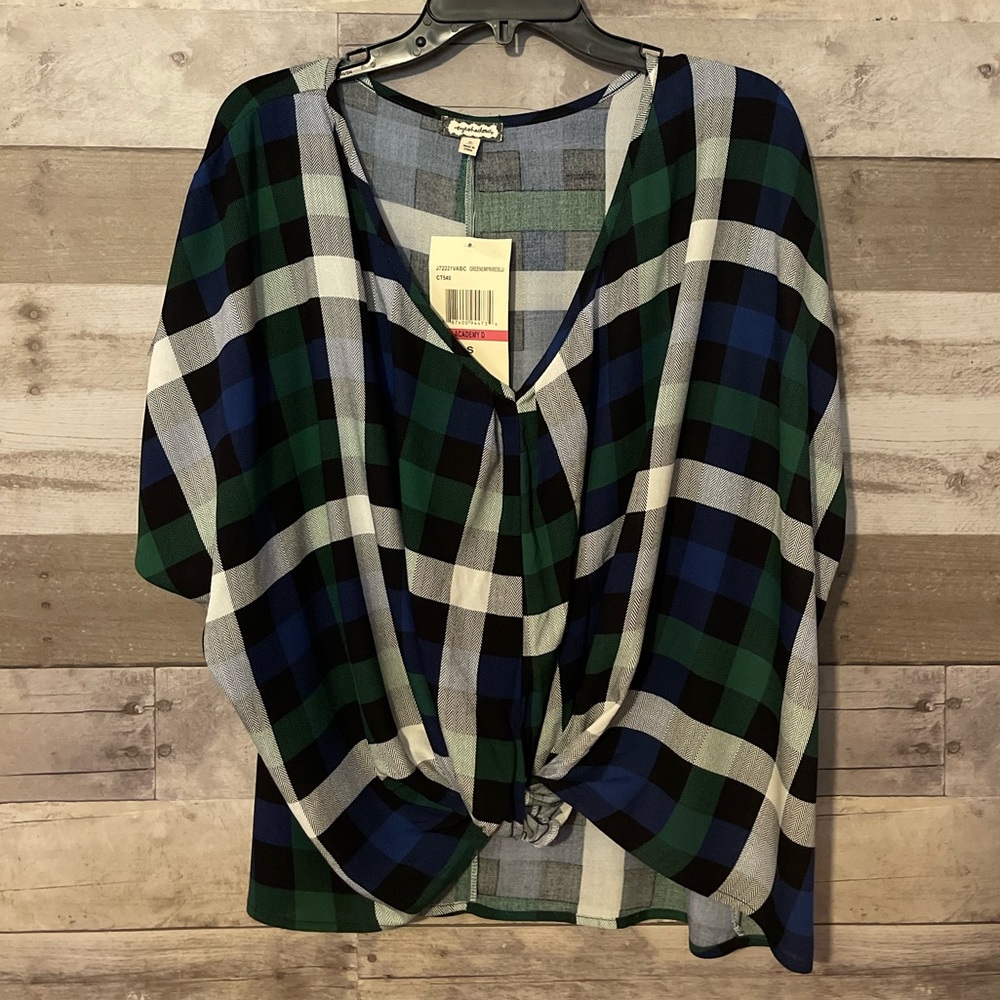 Eyeshadow Blue/Green Plaid Blouse - Small - New